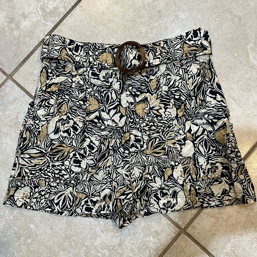 Jason Wu Neutral Floral Print High Waist Belted Shorts S